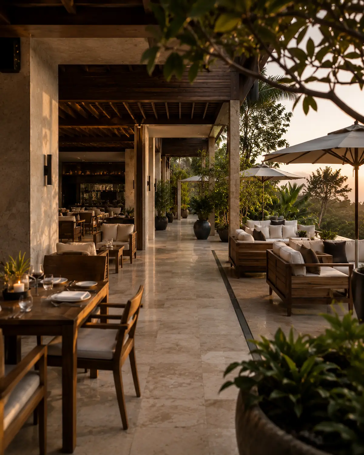 Luxury hospitality outdoor lounge in Bali maintained with premium exterior care