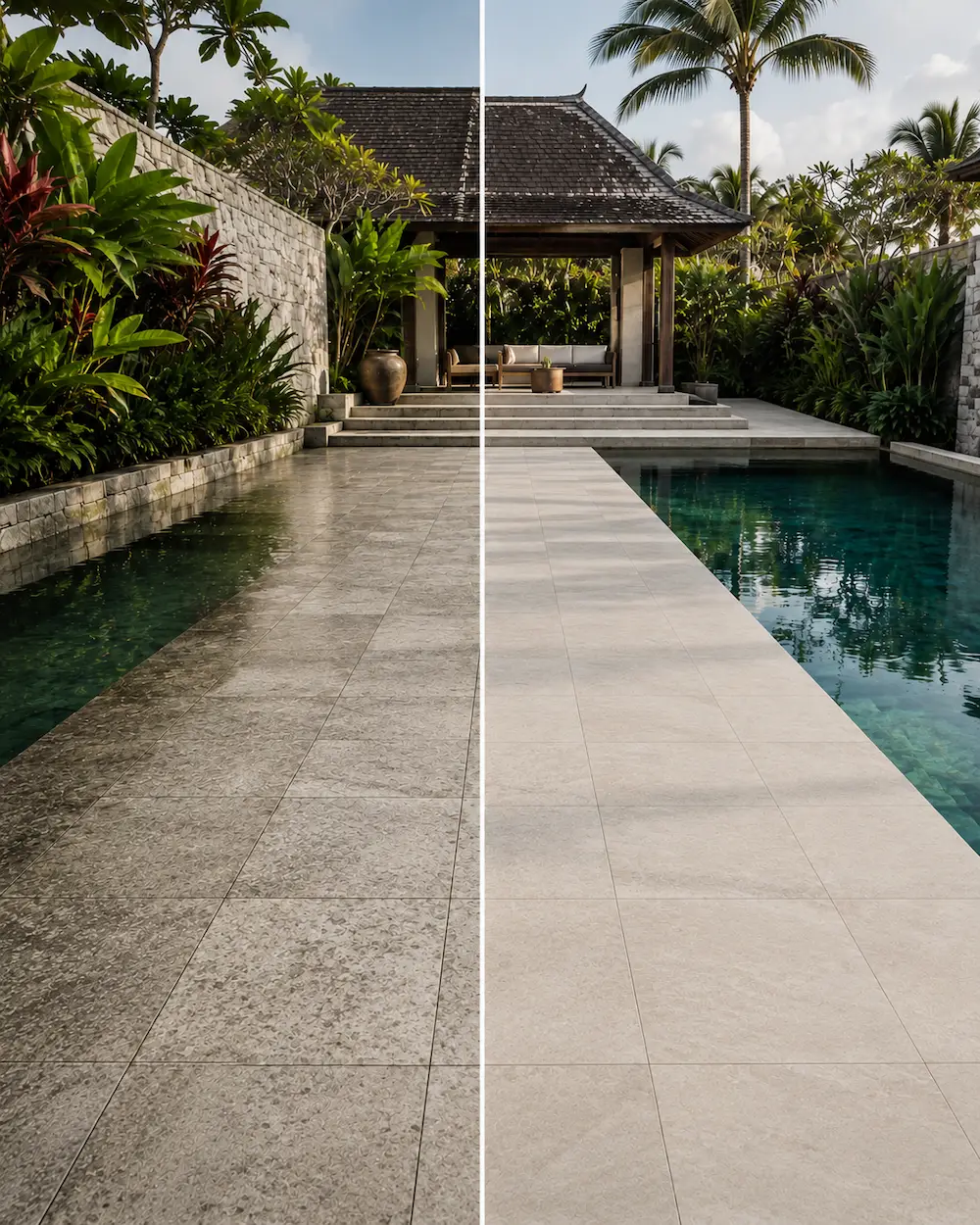Pool deck before and after premium exterior care Bali service