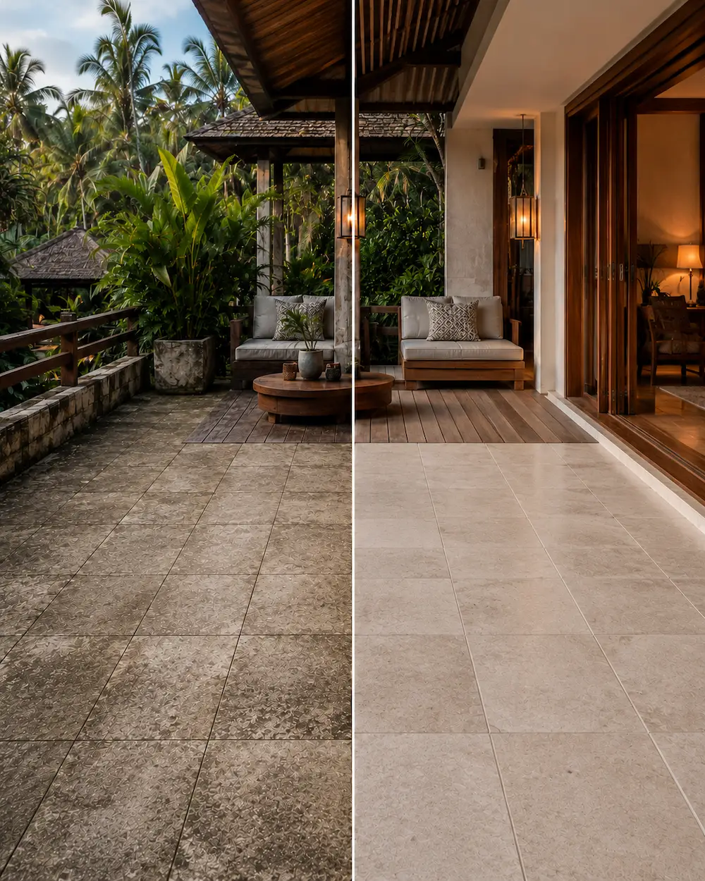 Terrace before and after premium exterior care Bali cleaning